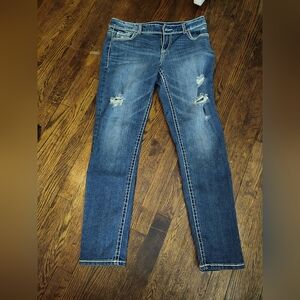 Maurices Dark Blue Distressed Skinny Jeans